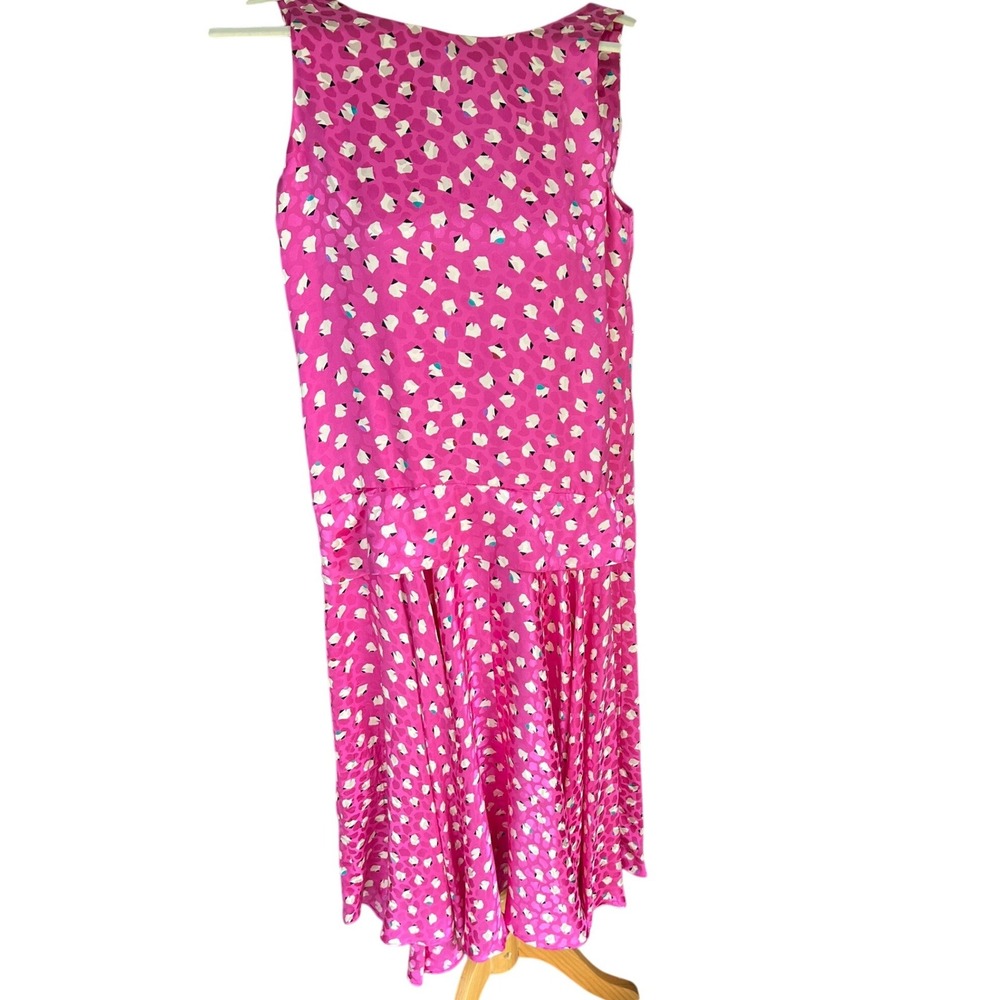 Albert Nipon Silk Dress S 4 Magenta Pink Vintage Drop Waist Abstract 80s Flapper - Picture 2 of 8